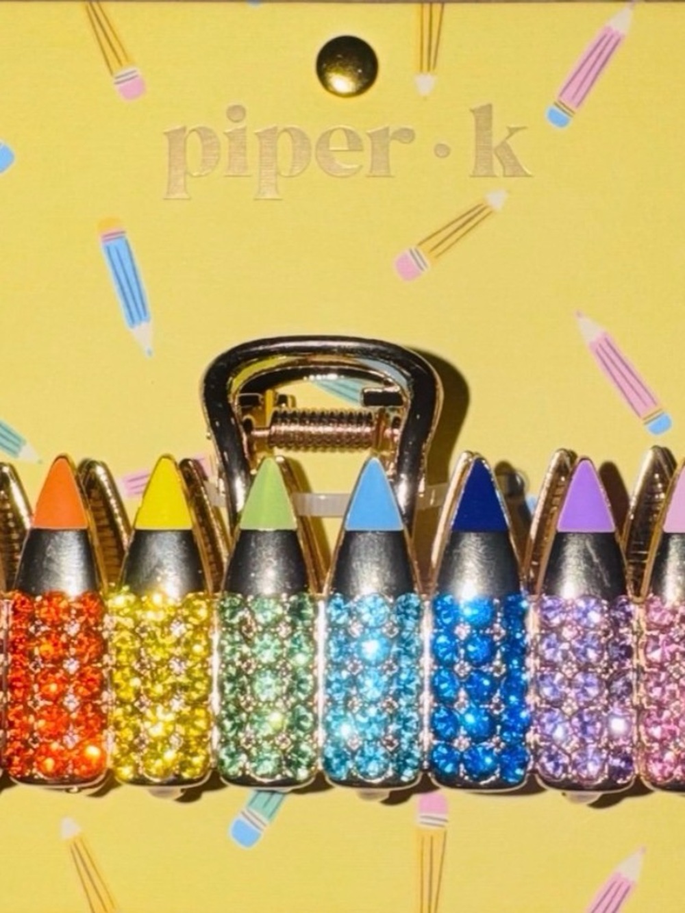 Piper K Colorful Crystal Pencil Hair Clip - Rainbow Stones